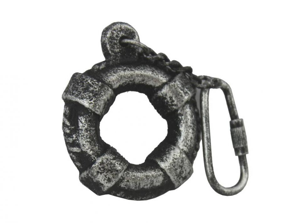Antique Silver Cast Iron Lifering Key Chain 5""