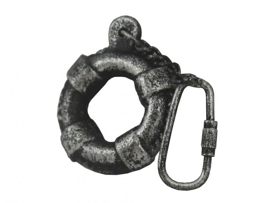 Antique Silver Cast Iron Lifering Key Chain 5""