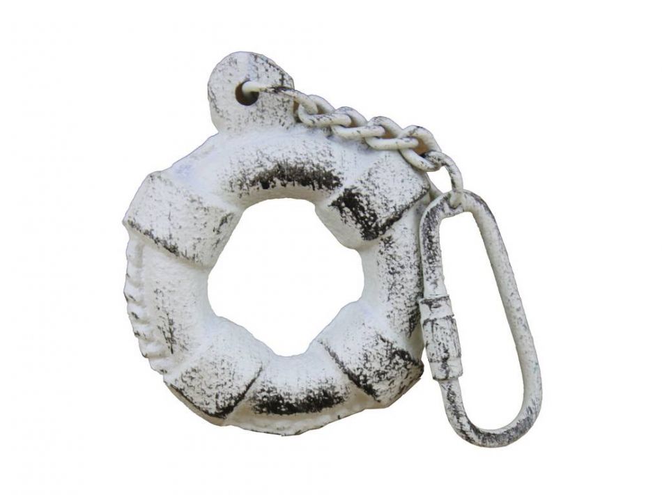Rustic Whitewashed Cast Iron Lifering Key Chain 5""