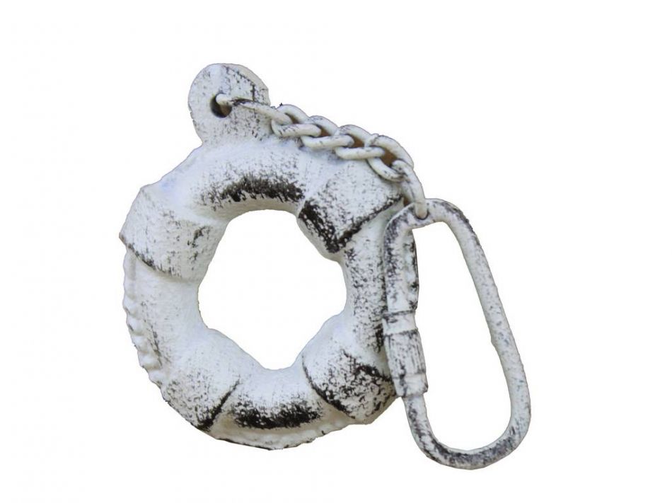 Rustic Whitewashed Cast Iron Lifering Key Chain 5""