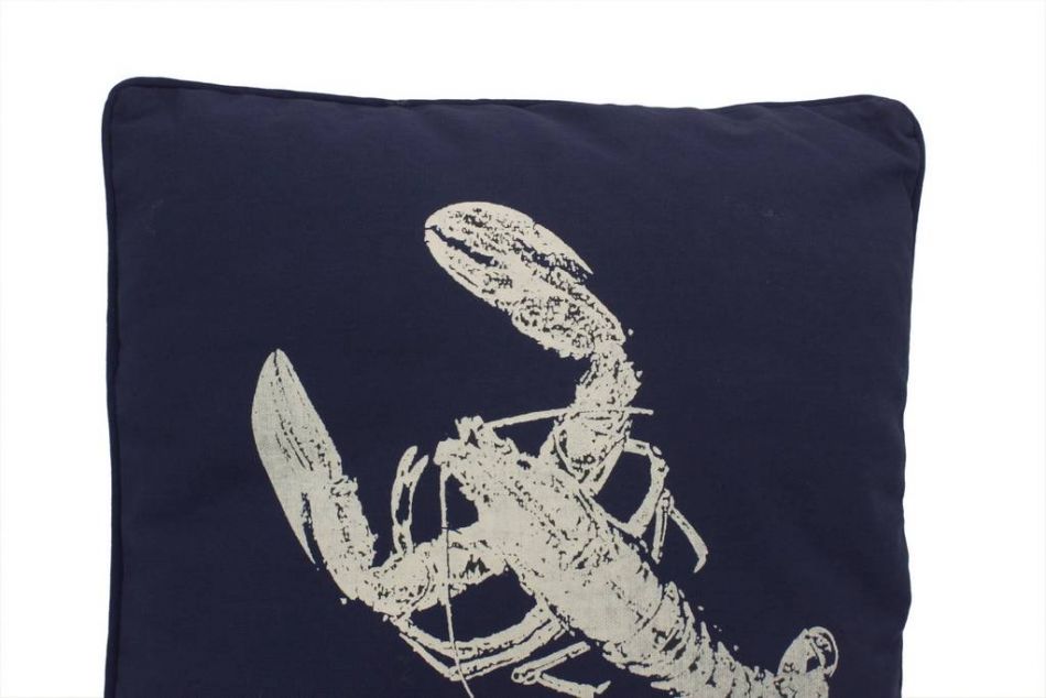 Navy Blue and White Lobster Pillow 16""