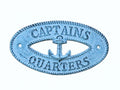 Dark Blue Whitewashed Cast Iron Captains Quarters with Anchor Sign 8""