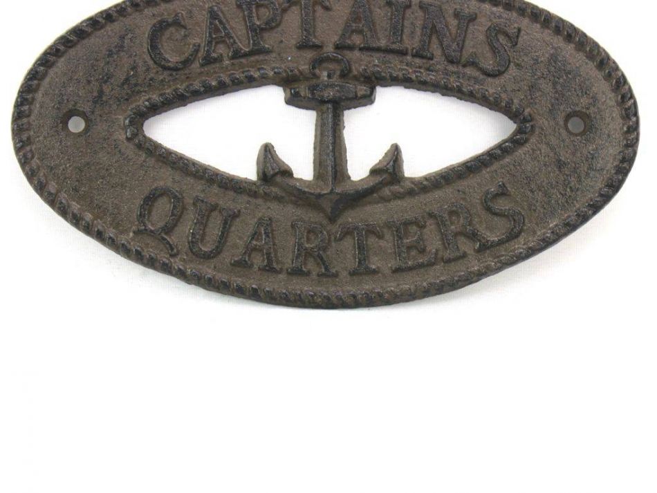 Cast Iron Captains Quarters with Anchor Sign 8""