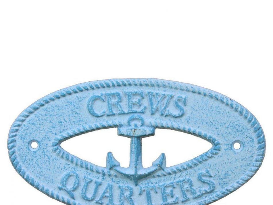 Light Blue Whitewashed Cast Iron Crews Quarters with Anchor Sign 8""