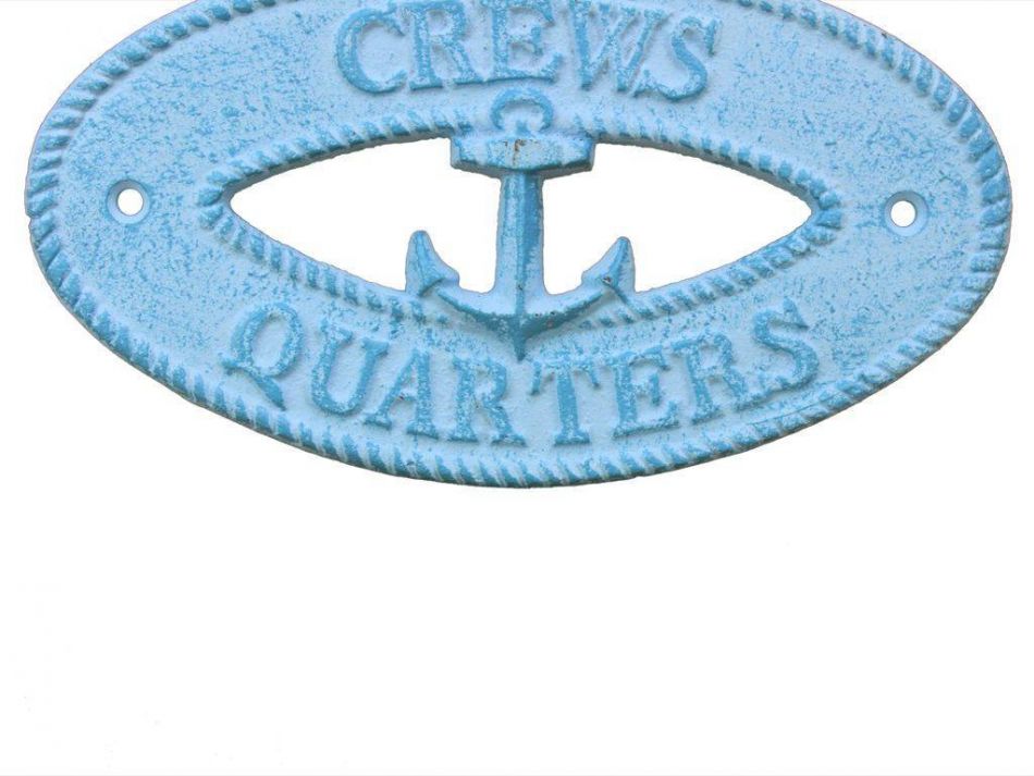 Light Blue Whitewashed Cast Iron Crews Quarters with Anchor Sign 8""
