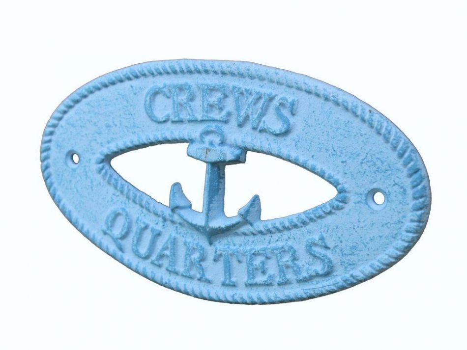 Light Blue Whitewashed Cast Iron Crews Quarters with Anchor Sign 8""