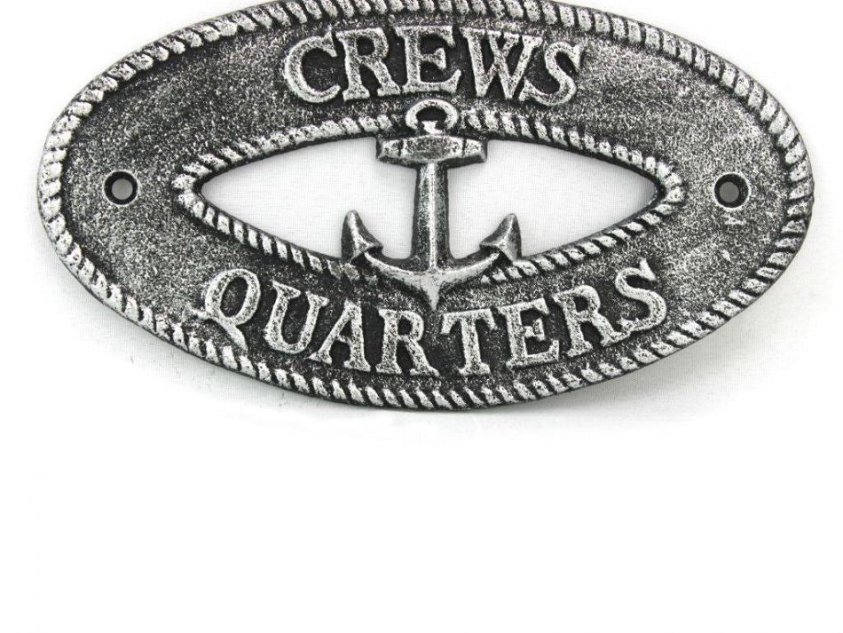 Antique Silver Cast Iron Crews Quarters with Anchor Sign 8""