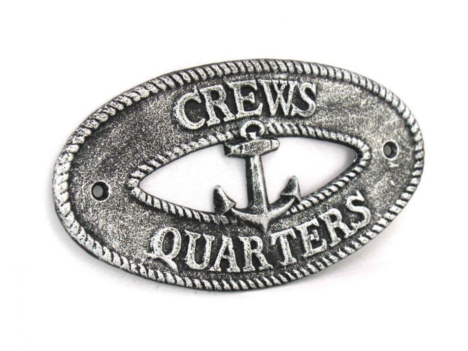 Antique Silver Cast Iron Crews Quarters with Anchor Sign 8""