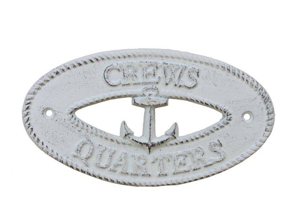 Whitewashed Cast Iron Crews Quarters with Anchor Sign 8""