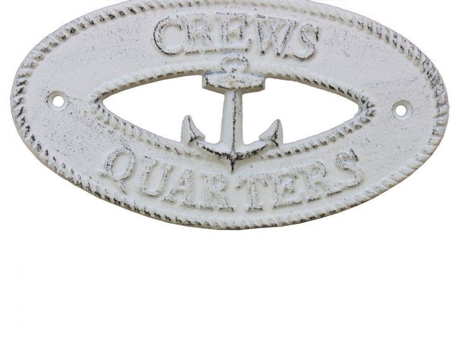 Whitewashed Cast Iron Crews Quarters with Anchor Sign 8""