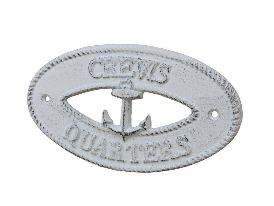 Whitewashed Cast Iron Crews Quarters with Anchor Sign 8""