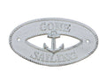 Whitewashed Cast Iron Gone Sailing with Anchor Sign 8""