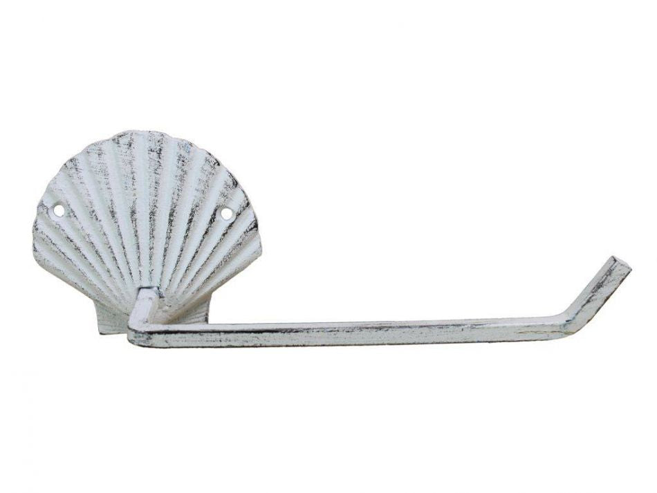 Whitewashed Cast Iron Shell Toilet Paper Holder 10""