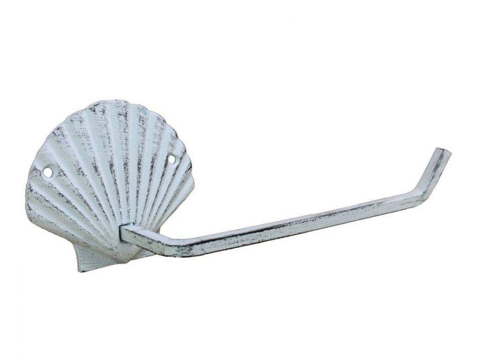 Whitewashed Cast Iron Shell Toilet Paper Holder 10""