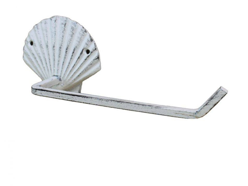Whitewashed Cast Iron Shell Toilet Paper Holder 10""