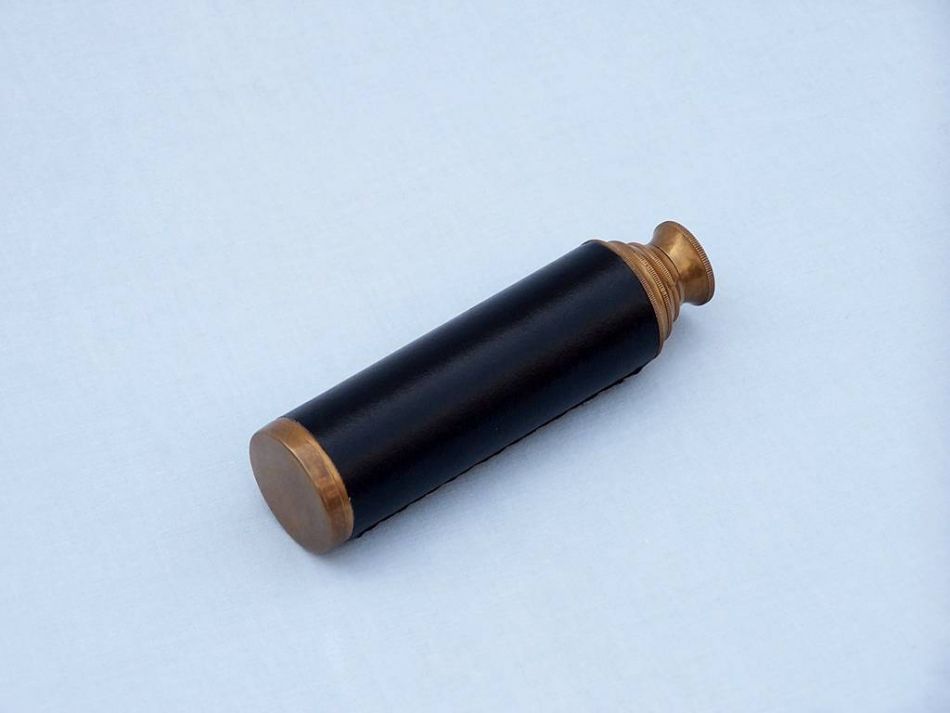Deluxe Class Antique Brass Captains Spyglass Telescope with Leather 15"" and Rosewood Box