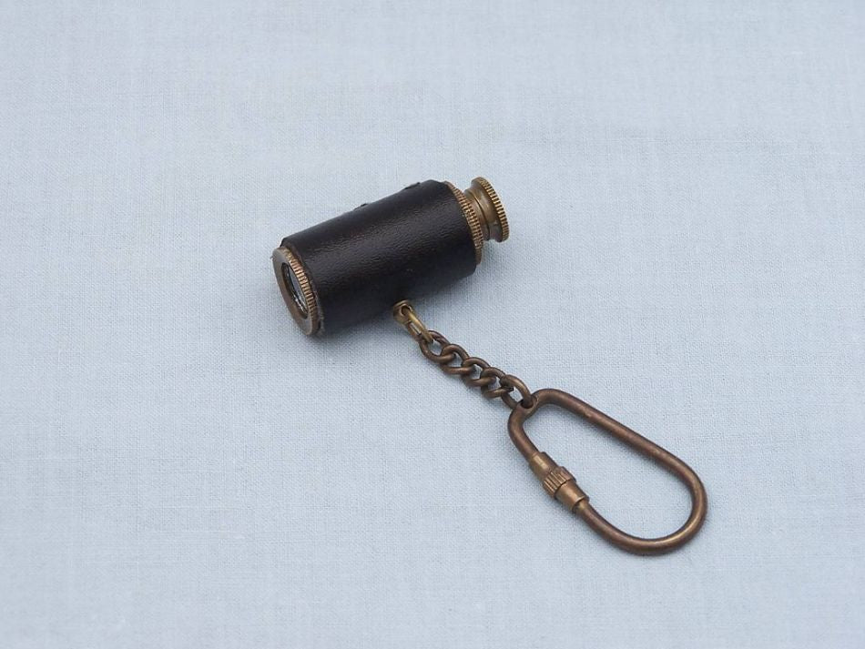 Antique Brass with Leather Spyglass Key Chain 6""