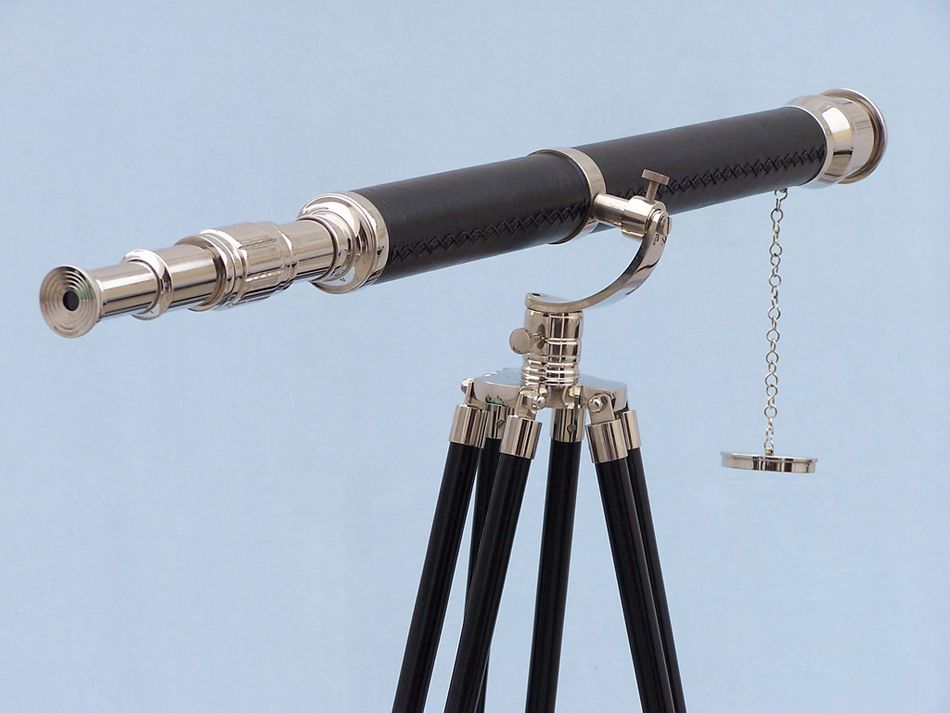 Floor Standing Chrome/Leather Galileo Telescope 65""