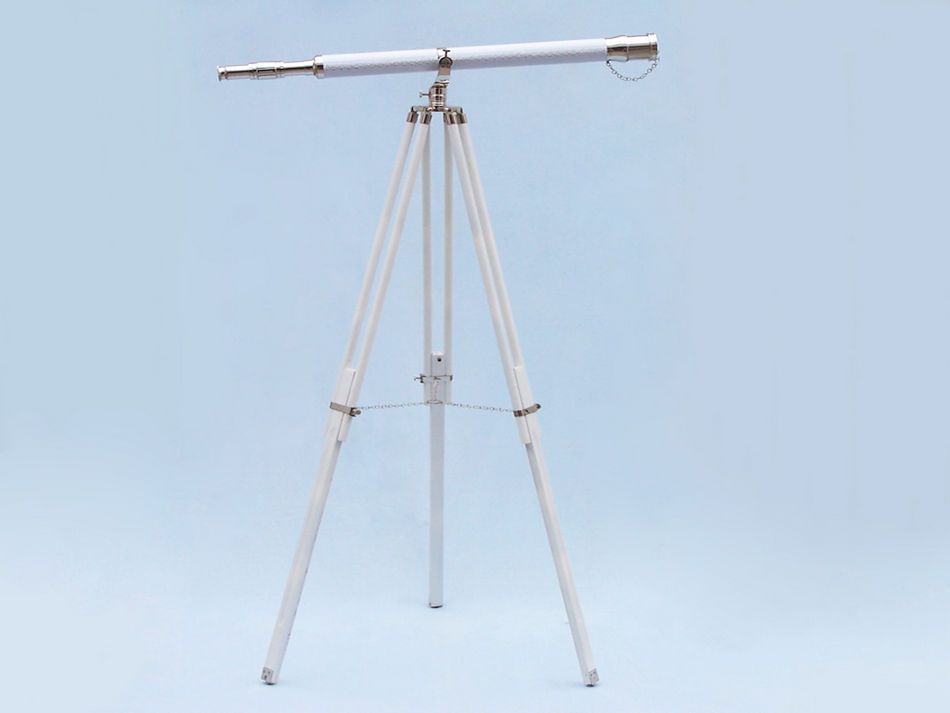 Floor Standing Chrome/White Leather Galileo Telescope 65""