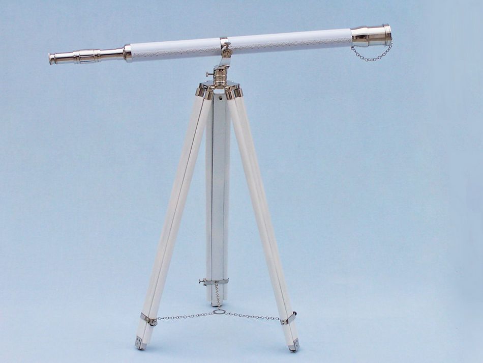 Floor Standing Chrome/White Leather Galileo Telescope 65""