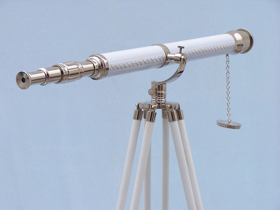 Floor Standing Chrome/White Leather Galileo Telescope 65""