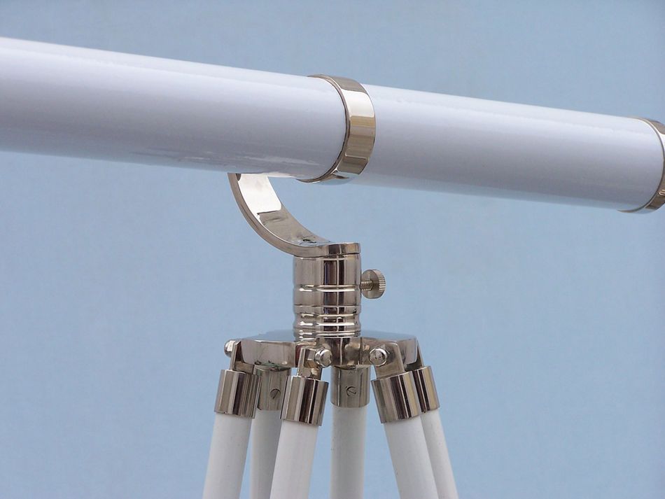 Floor Standing Chrome/White Leather Galileo Telescope 65""