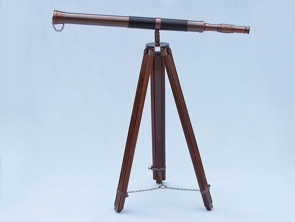 Admirals Floor Standing Antique Copper with Leather Telescope 60""