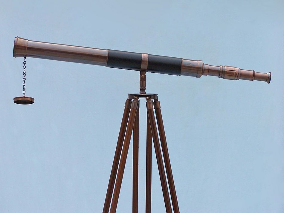 Admirals Floor Standing Antique Copper with Leather Telescope 60""
