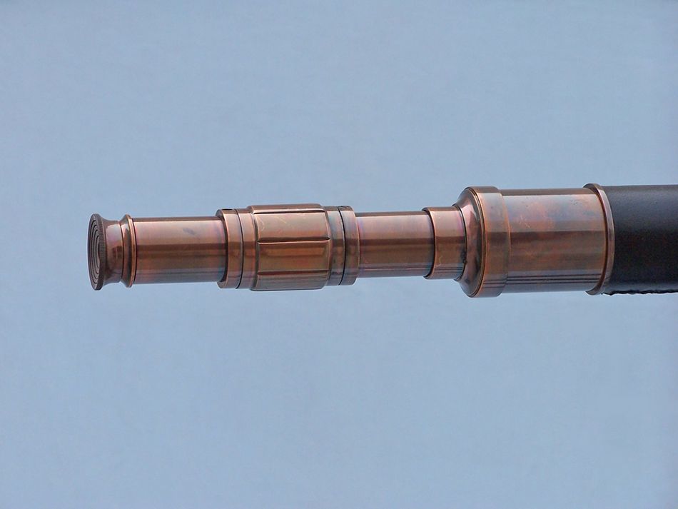 Admirals Floor Standing Antique Copper with Leather Telescope 60""