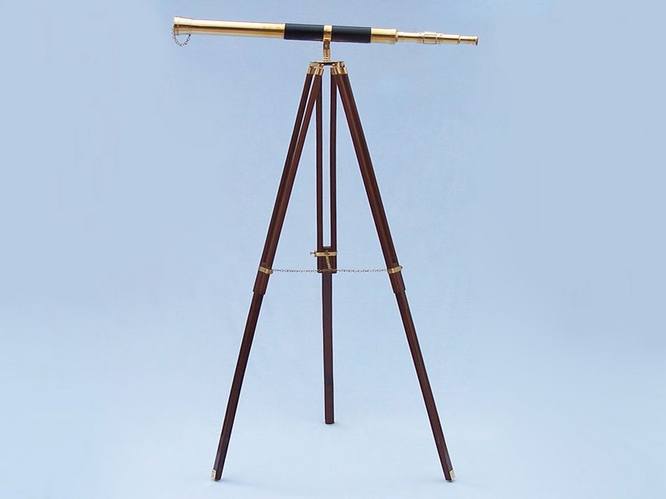 Admirals Floor Standing Brass with Leather Telescope 60""