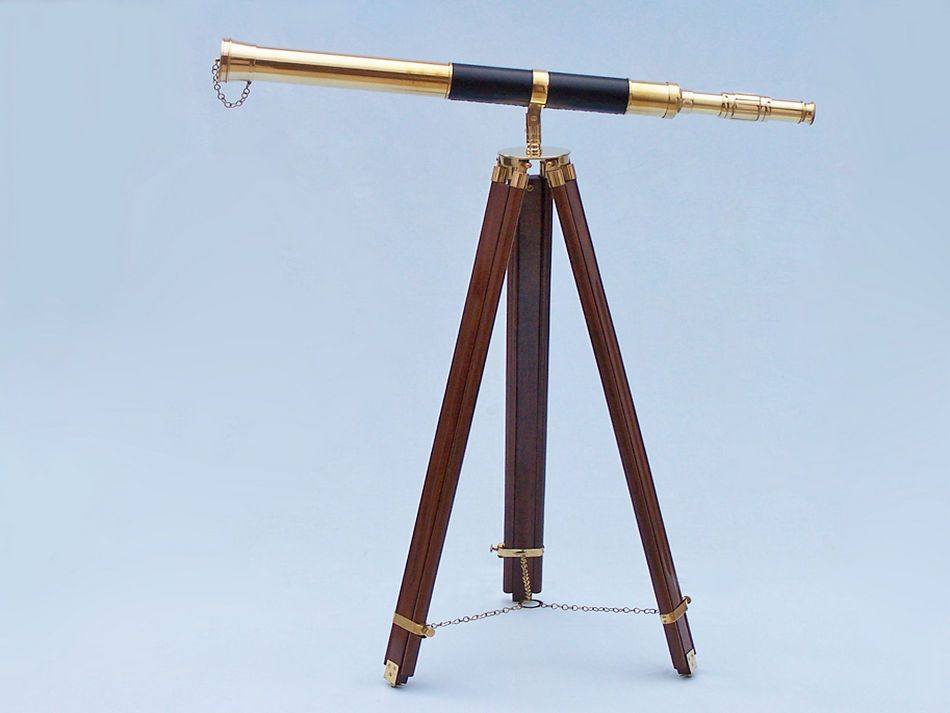 Admirals Floor Standing Brass with Leather Telescope 60""