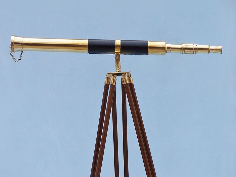 Admirals Floor Standing Brass with Leather Telescope 60""
