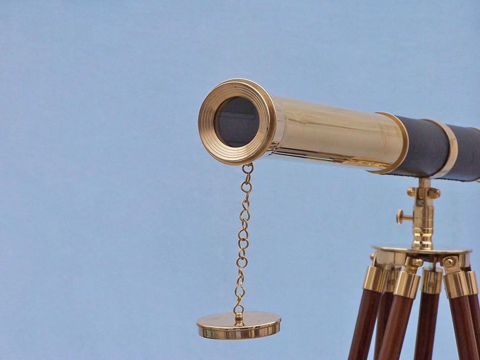 Admirals Floor Standing Brass with Leather Telescope 60""