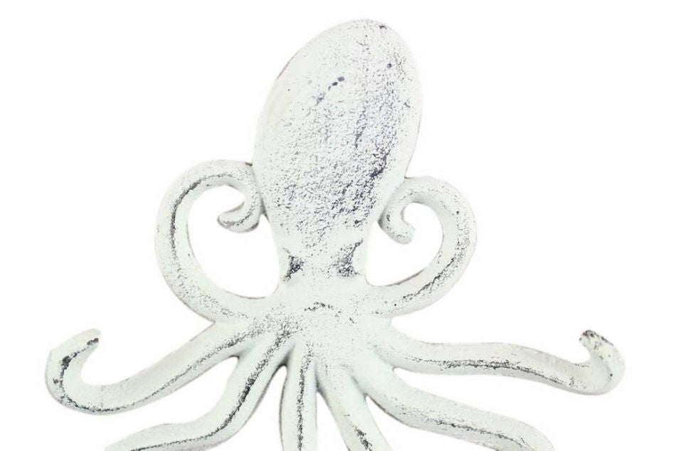Rustic Whitewashed Cast Iron Wall Mounted Decorative Octopus Hooks 7""