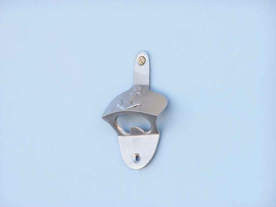 Brushed Nickel Wall Mounted Anchor Bottle Opener 3""