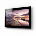 Moored Boat Purple Dusk Glass Wall Art
