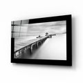 Long Coastal Pier With Pavilion Glass Wall Art