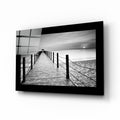 Rope Railing Beach Pier Sunrise Glass Wall Art