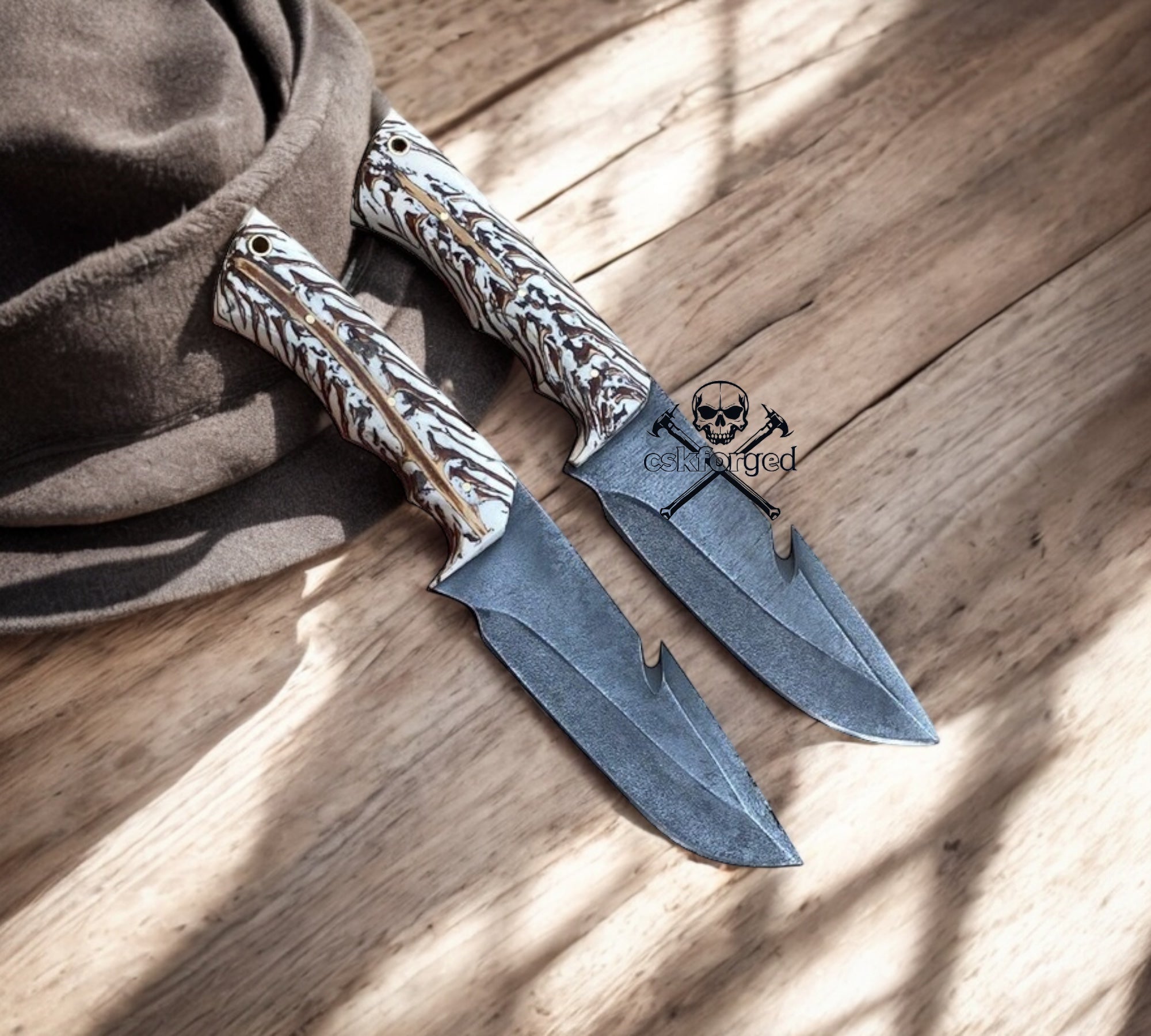 Deer Hook Knife Set Acid Wash Blade & Pinecone Handle - PhishStones Products