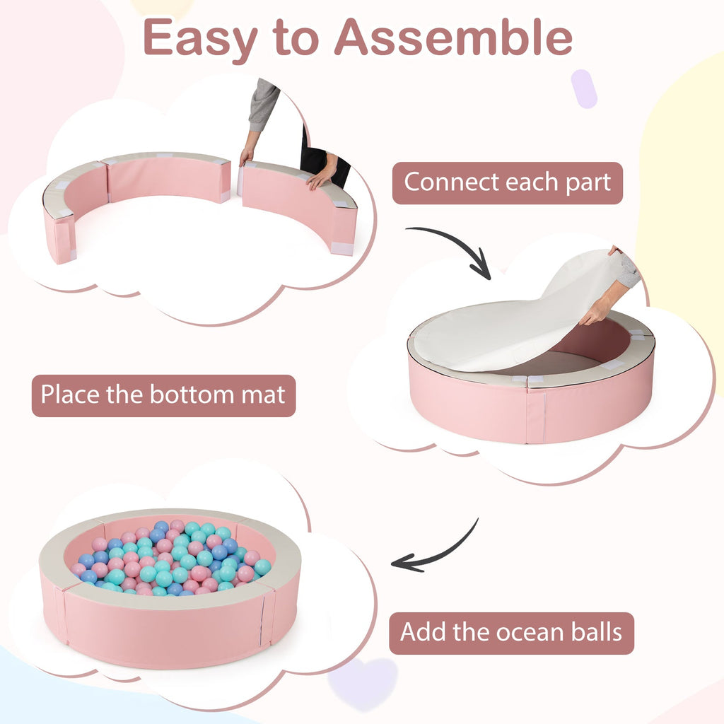 Detachable Foam Ball Pit with 50 Colorful Ocean Balls-Pink