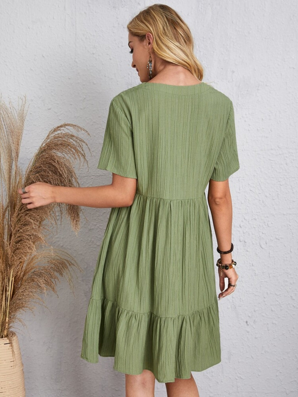 Classic Full Size V-Neck Short Sleeve Dress Casual & Comfortable Dress for Women