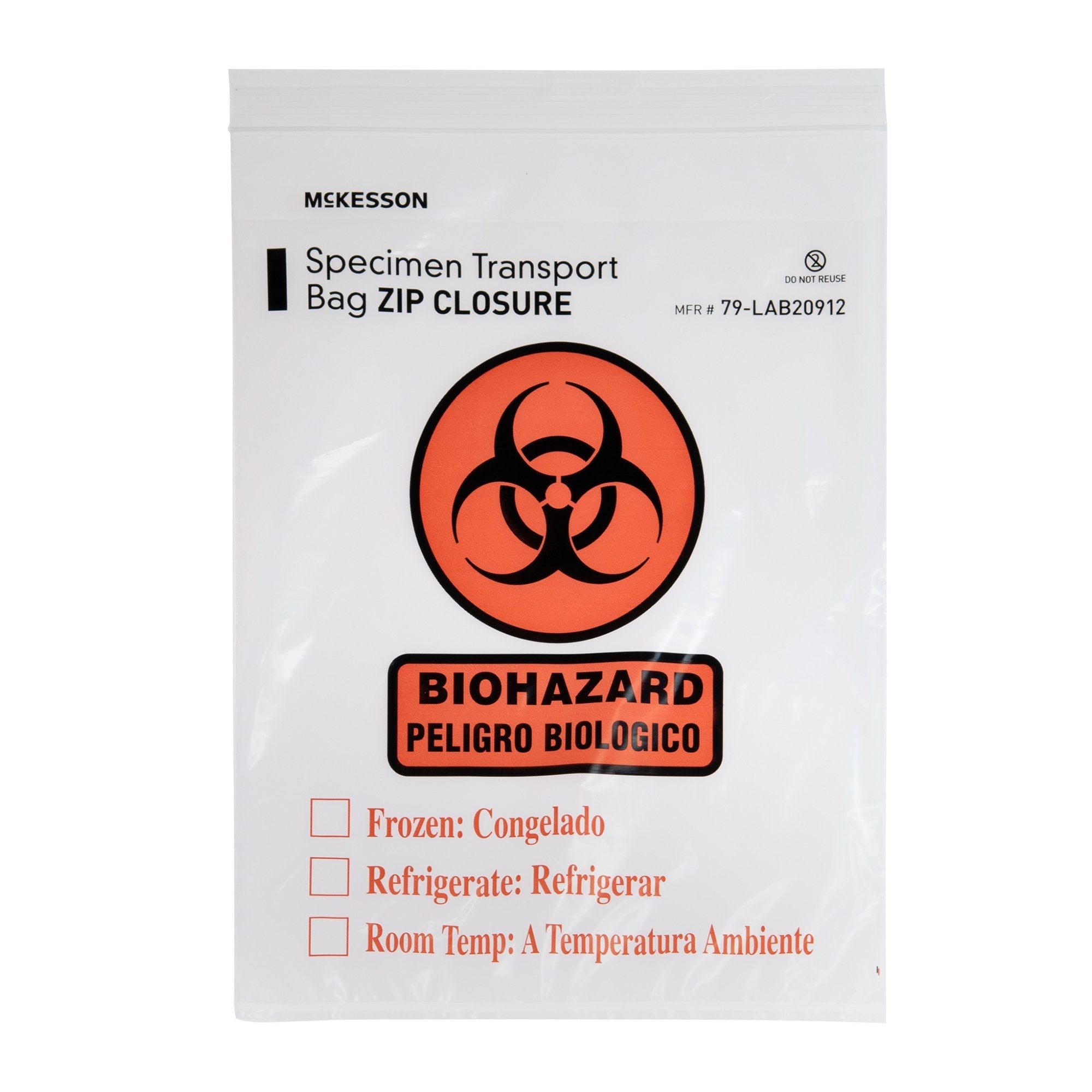 McKesson Specimen Transport Bag with Document Pouch, Zip Closure, 9 x 12 Inch 79-LAB20912