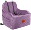 Dog Booster Car Seat for Small/Medium Dogs,Puppy Portable Car Bed with Elevated Cushion,Fully Detachable and Washable,2 Storage Pockets,Easy to Install (Purple, Medium) - PhishStones Products