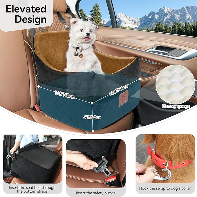 Dog Car Seat for Small/Medium Dogs, Dog Booster Car Seats with Thick Cushion for Dogs Under 35lbs, Detachable Washable Pet Car Seat with Storage Pockets, 2 Safety Belts(Black/Coffee) - PhishStones Products
