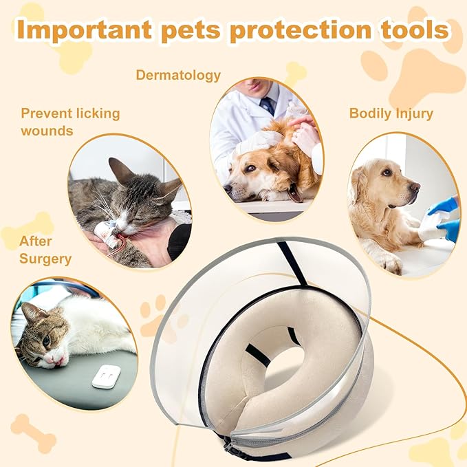 Dog Cone Collar with Enhanced Anti - Licking, Inflatable Dog Cone After Surgery, Adjustable Size with Soft Padding for Small Medium Large Dogs - Pale Yellow/XL - PhishStones Products