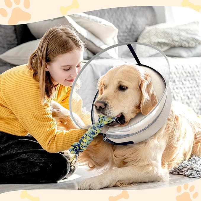 Dog Cone Collar with Enhanced Anti - Licking, Inflatable Dog Cone After Surgery, Adjustable Size with Soft Padding for Small Medium Large Dogs - Pale Yellow/XL - PhishStones Products