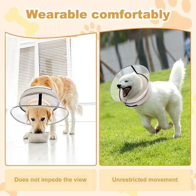 Dog Cone Collar with Enhanced Anti - Licking, Inflatable Dog Cone After Surgery, Adjustable Size with Soft Padding for Small Medium Large Dogs - Pale Yellow/XL - PhishStones Products