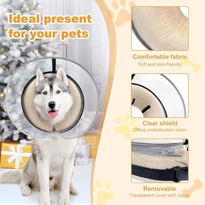 Dog Cone Collar with Enhanced Anti - Licking, Inflatable Dog Cone After Surgery, Adjustable Size with Soft Padding for Small Medium Large Dogs - Pale Yellow/XL - PhishStones Products