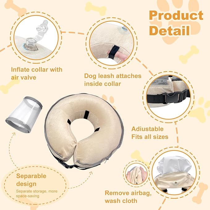 Dog Cone Collar with Enhanced Anti - Licking, Inflatable Dog Cone After Surgery, Adjustable Size with Soft Padding for Small Medium Large Dogs - Pale Yellow/XL - PhishStones Products