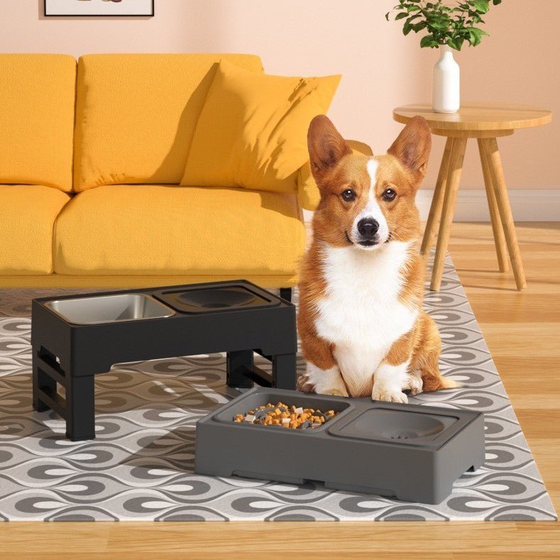 Dog Double Bowls Stainless Stand Adjustable Height Pets Feeding Dish Bowl Big Dog Elevated Food Water Feeders For Dogs Pet Products - PhishStones Products